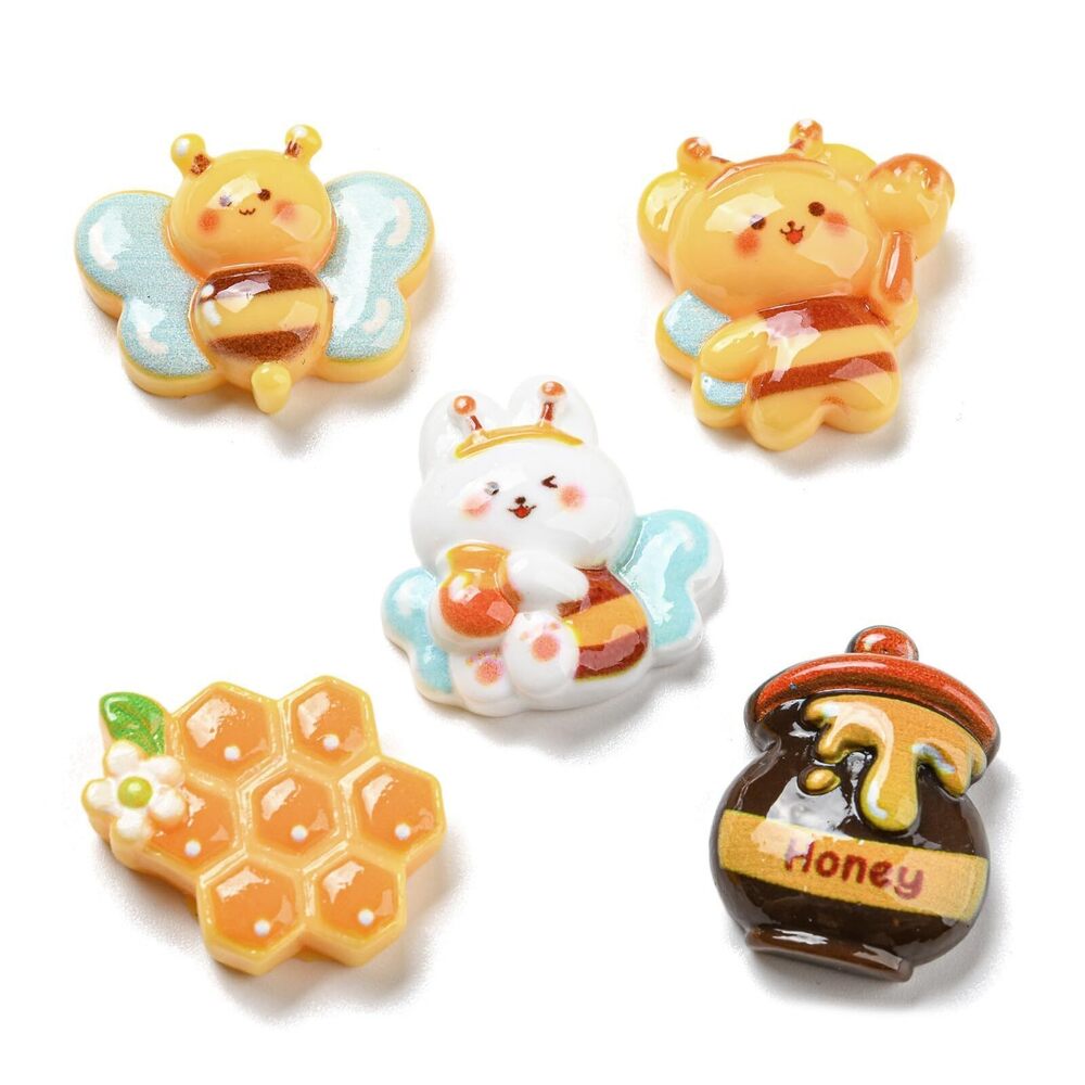 5968 100 pcs Mixed Styles Bee Theme Resin Cabochons Cartoon Insect